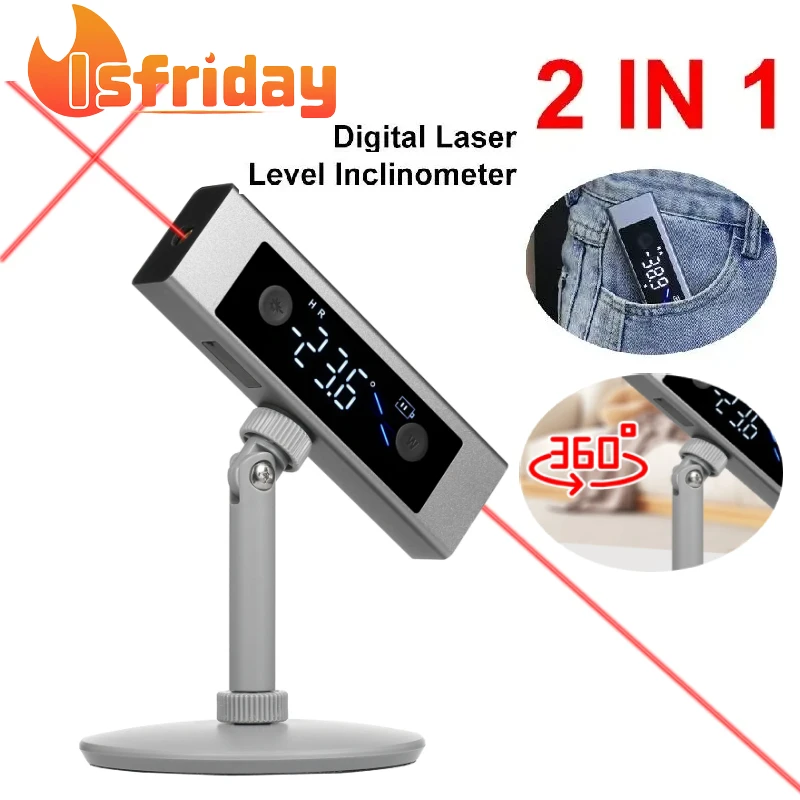 Duka Li2 Laser úrovne Ruler 2 v 1 laserovom protraktorovom digitálnom inklinometrovom uhle meracie nabíjacie nástroje na nabíjanie