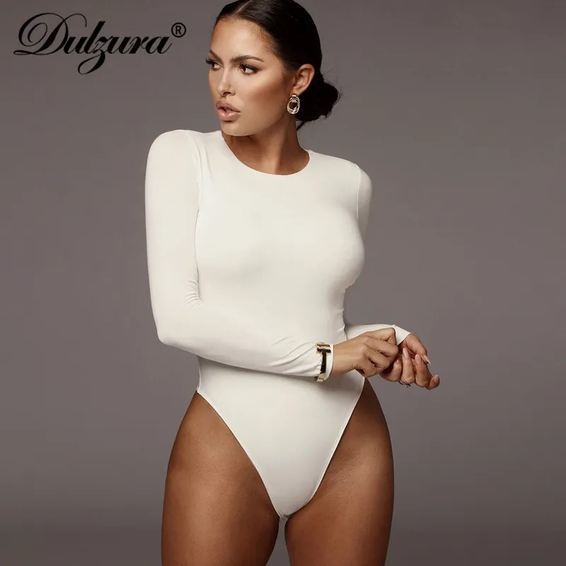 Dulzura Cotton Women Bodysuit o krk s dlhým rukávom Solid Bodycon Sexy Party 2019 na jeseň zimné oblečenie Streetwear Body Body