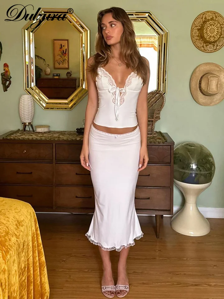 Dulzura Lace Patchwork midi maxi sukňa Sexy 2024 Dámska letná jarná klebeta narodeninová oslava Veľkoobchod Drop Doprava