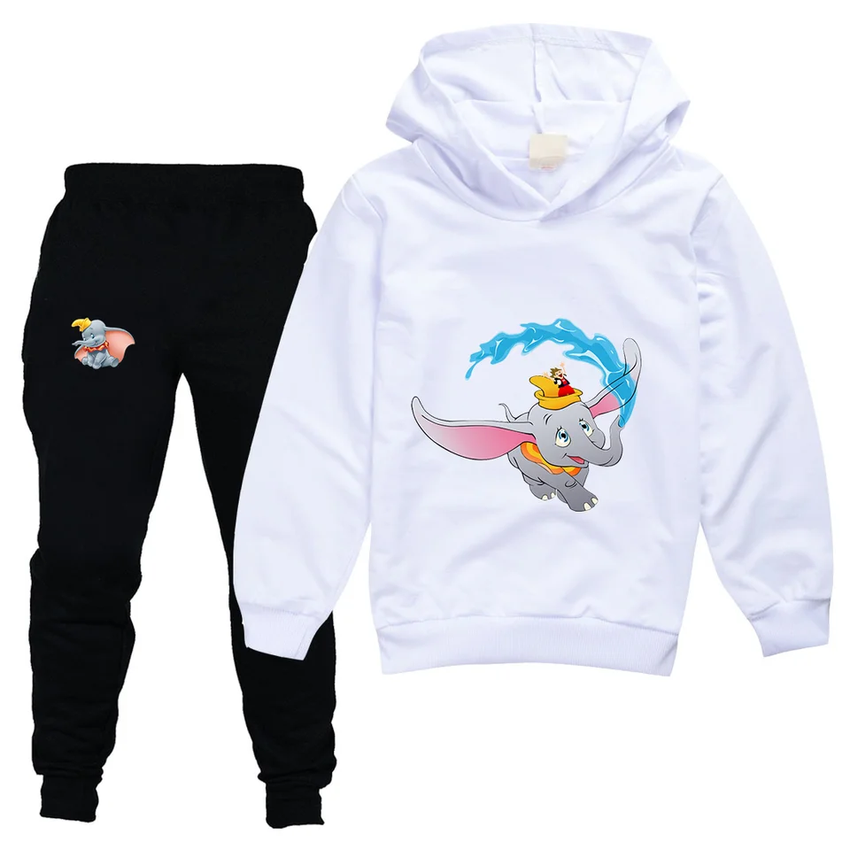 Dumbo Kids Sportswear obleky Dievčatá Boys Casy Thin Hoodie Black Pants Teen Chilren Outerwear Clothing Sety