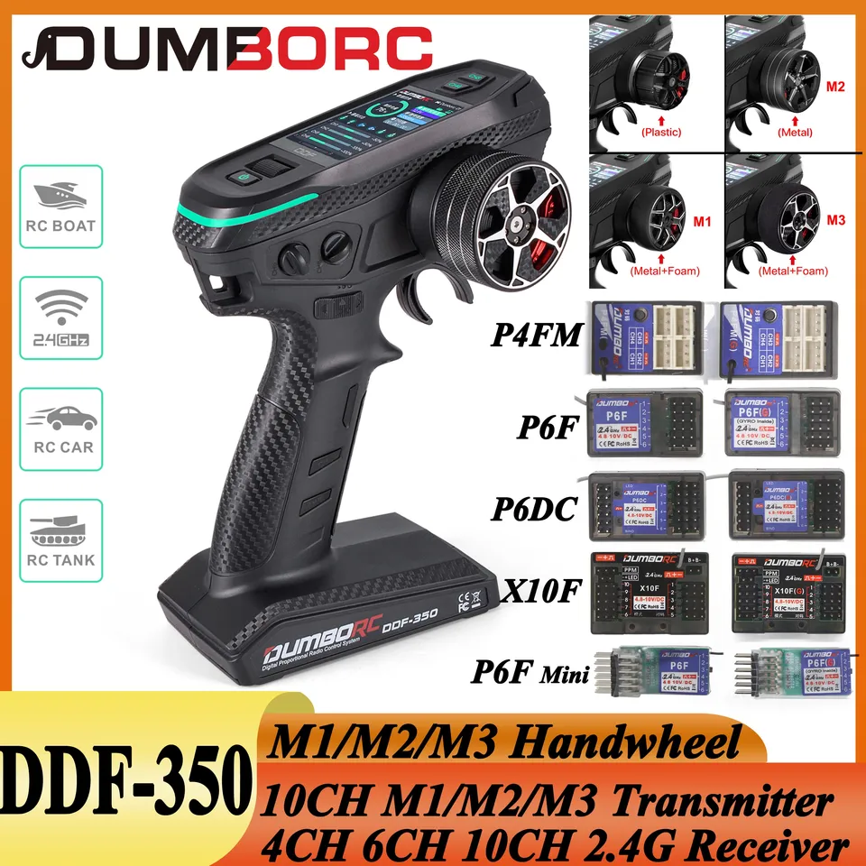 DumborC DDF-350 10CH 10. Kanálový vysielač P4FM P6DCG Prijímač M1 M2 M3 Kovové ručné koleso Diaľkové ovládanie pre RC CAR Plane Boat