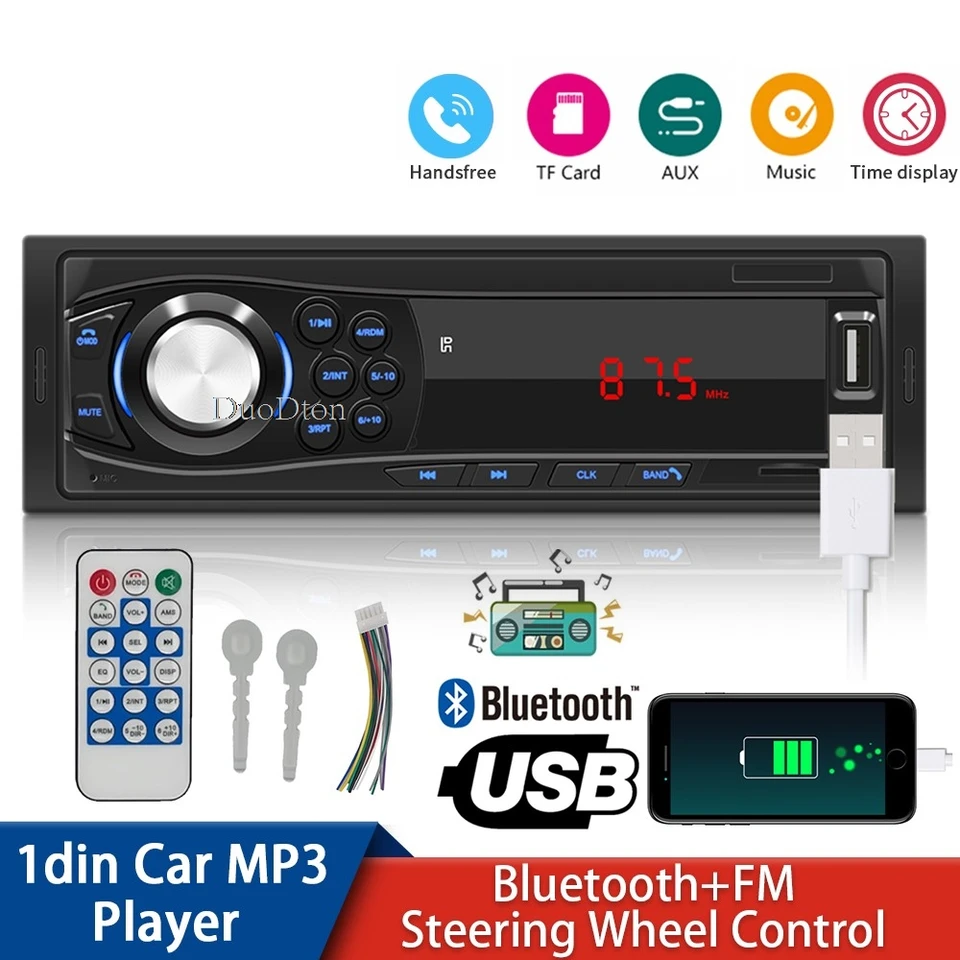 DUODTON 1 DIN Car Radio Autoradio MP3 prehrávač Bluetooth Audio Stereo FM hudobný stereofónny prijímač Aux-in diaľkové ovládanie