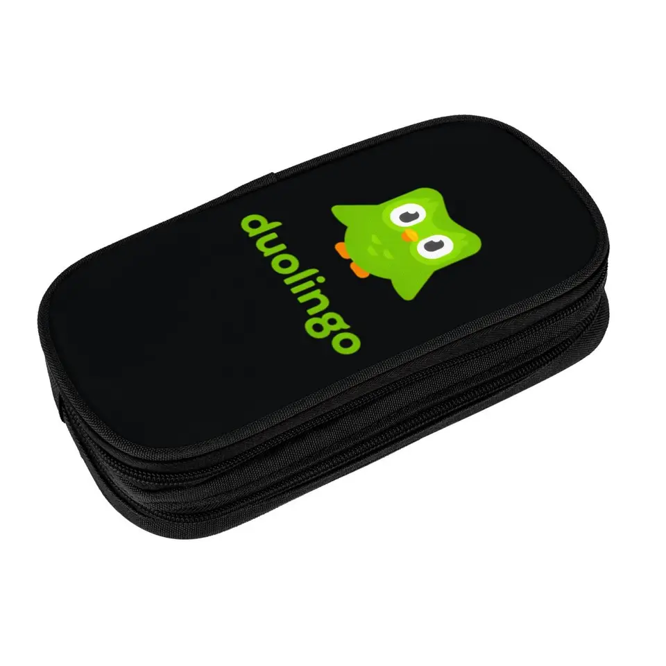 Duolingo Cartoon Cencil Case Canvas Cencil Box Študenti Krásne univerzitné školské prípady prípady kancelárskych potrieb