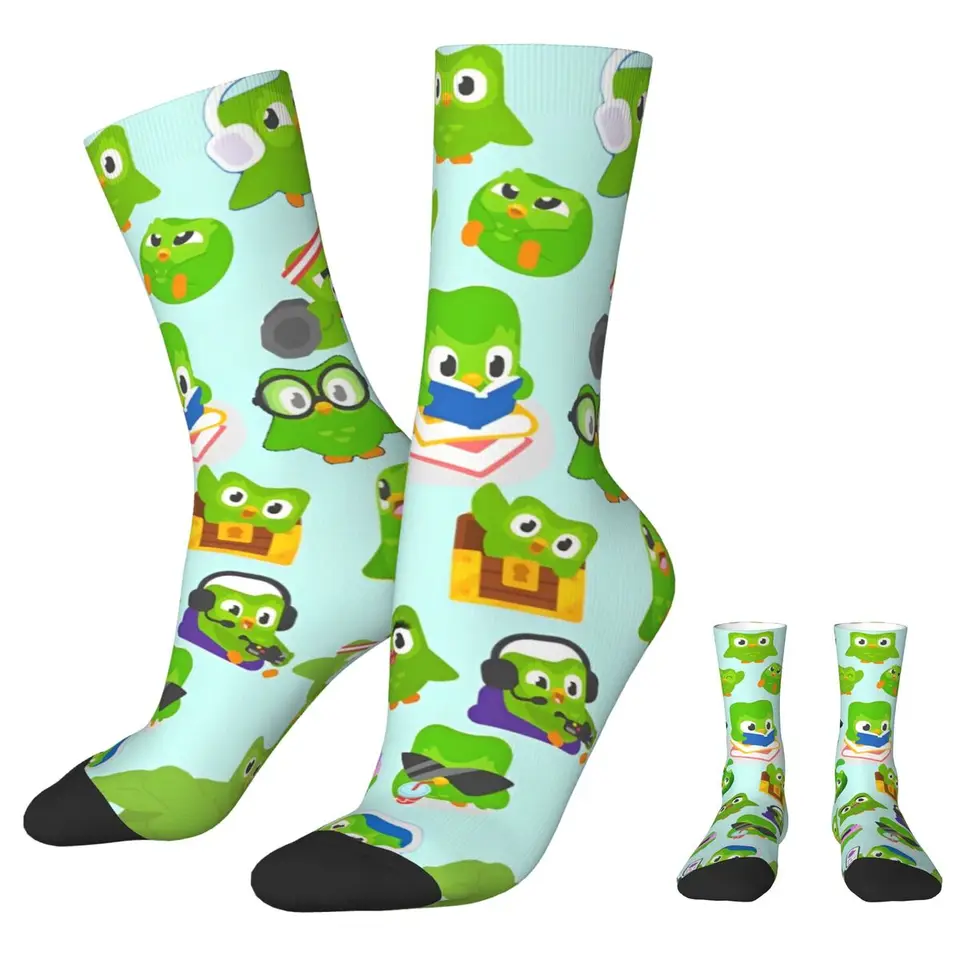 Duolingo Owl duo pančuchy Ženy Men ponožky Pohodlné príležitostné ponožky Jeseň Outdoor Anti Pow Graphic ponožky darček