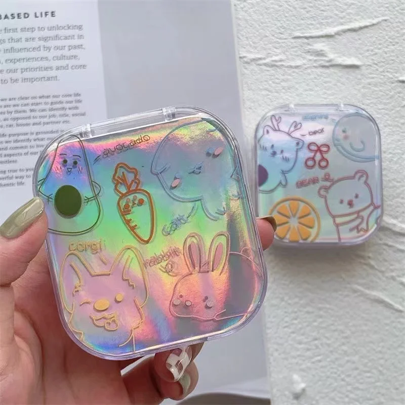 Duoxiu1set Prenosný super roztomilý mini kontaktný šošovky šošovky s make -upom zrkadlom odstraňovača farebný úložný box oblek rýchla preprava