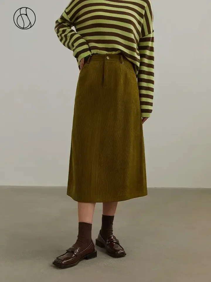 Dushu Corduroy retro sukňa s vysokým pásom Dám