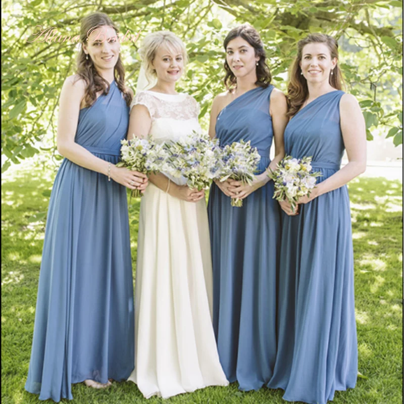 Dusty Blue Bridesmaid Šaty 2024 Svadobné šaty s jedným ramenom pre ženy Long Vestidos para mjer elegantes y bonitos