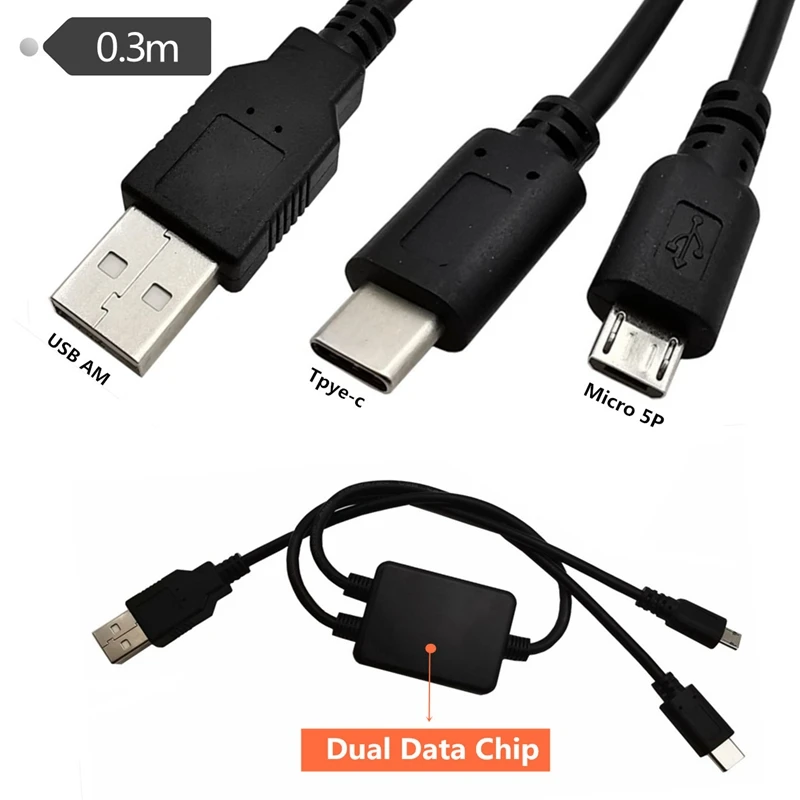 Duttek Multi-Function Two v jednom USB 2.0 Muž do typu C Muž a nabíjanie mikro mužov+súčasné interpretácie duálnych údajov