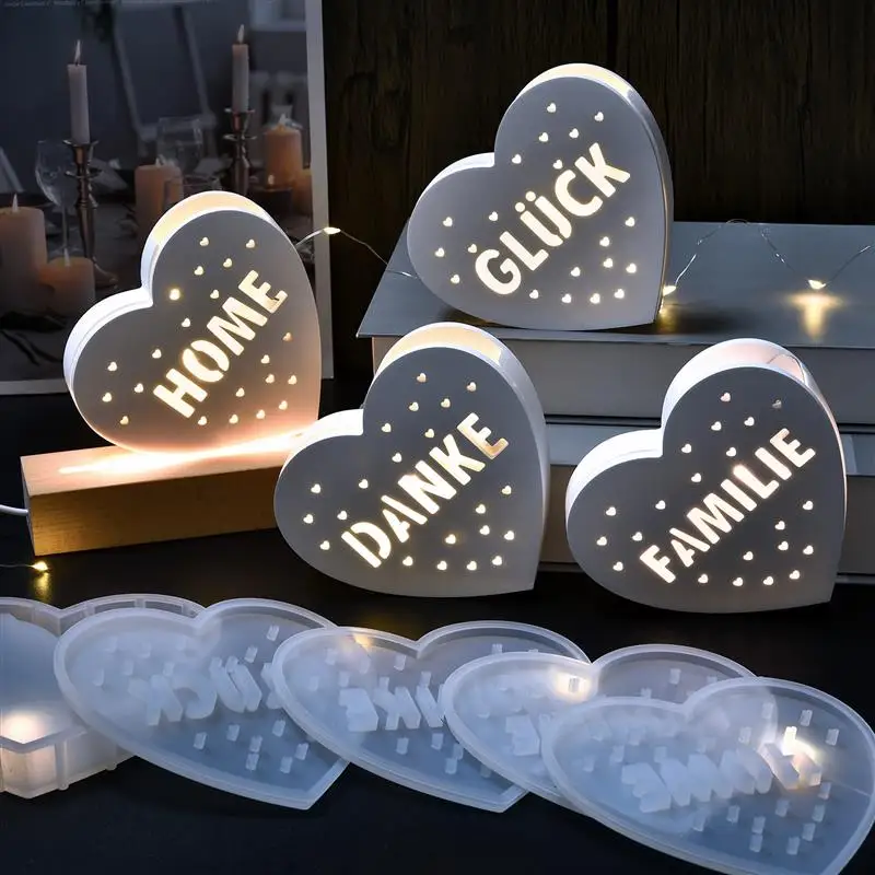 Duté zostrihanie lásky silikónové pleseň DIY Svetelné srdcia Rôzne voliteľné písmo Casting Fold Light Srdce pre LED ľahký reťazec
