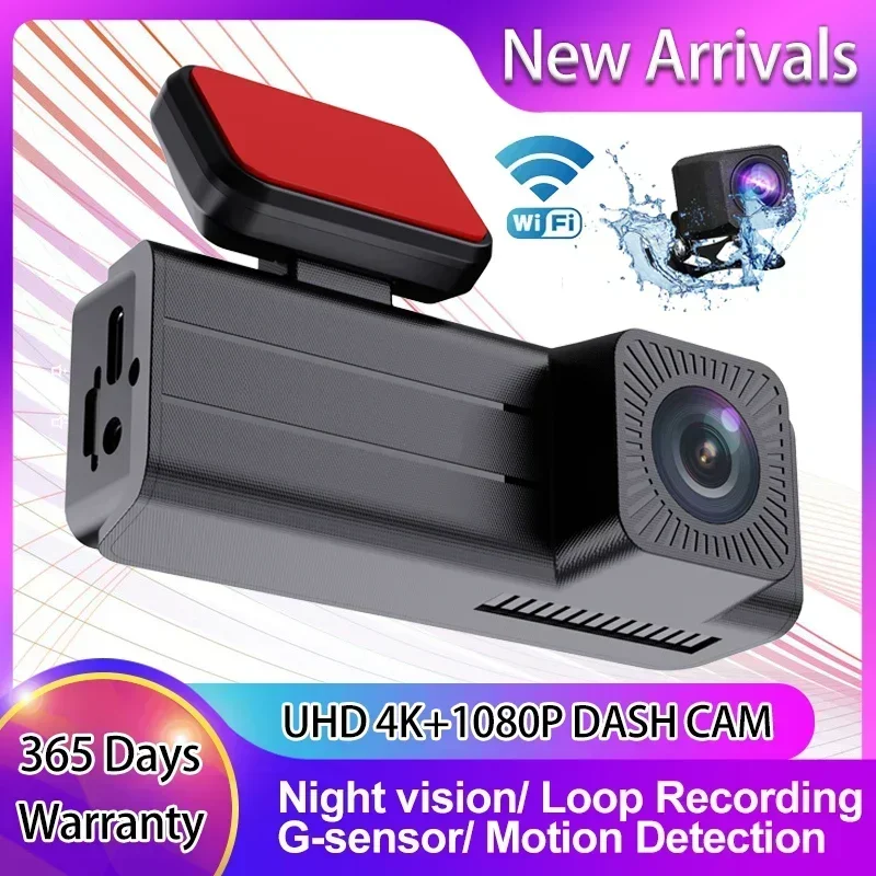 Duálna palubná kamera pre autá, 4K+1080p Dash Cam s obrazovkou 1,97 