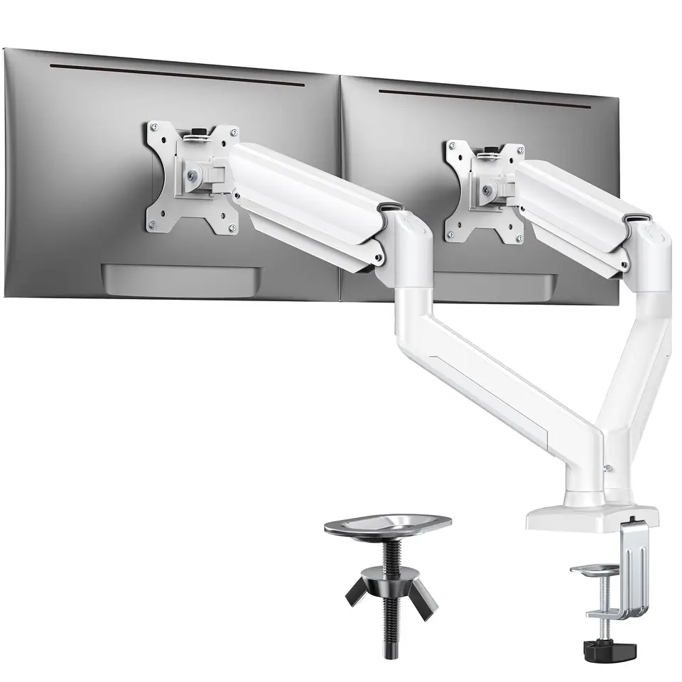 Duálny monitorový držiak na obrazovky 17 ″ - 32 ″, nastaviteľný stojan na duálny monitor, s otočným otočením 180 °, sklonom, 360 ° rotácie pre domácu kanceláriu