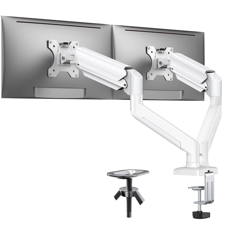 Duálny monitorový držiak na obrazovky 17 ″ - 32 ″, nastaviteľný stojan na duálny monitor, s otočným otočením 180 °, sklonom, 360 ° rotácie pre domácu kanceláriu