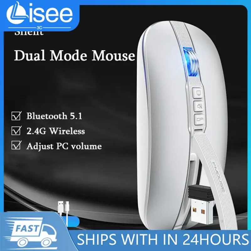 Duálny režim 2.4G Wireless Mouse 1600DPI Nabíjateľné ergonomické tiché myši pre hernú myš Gamer