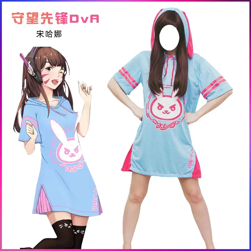 DVA Dress Hot Game Heros Dva Cosplay Overwatch Dva Hoodie Dospelý kostým Top Pink Blue Long Tirt Dress Cosplay legenda BS9717