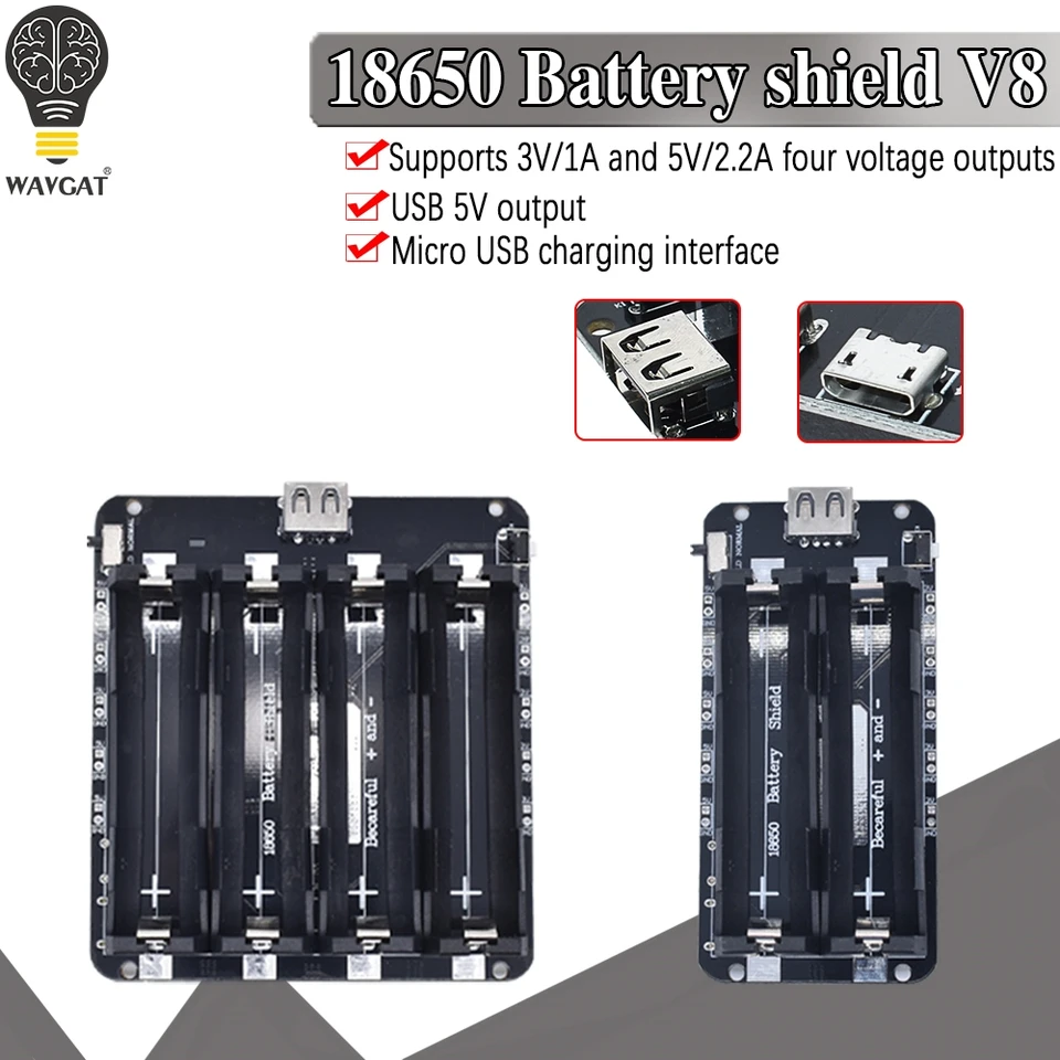 Dva napätie 18650 Litium Battery Shield V8 Mobile Expansion Board Modul 5V/3V/1A Micro USB pre Arduino ESP32 ESP8266