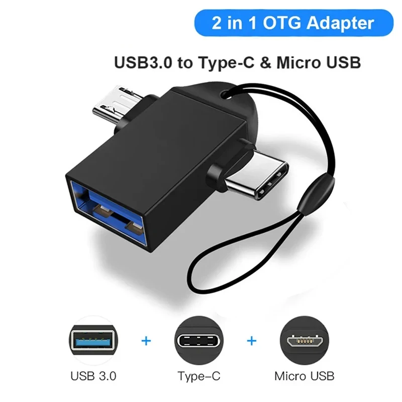 Dva v jednom adaptéri OTG, USB 3.0 Žena na Micro USB Muž a mužský konektor USB C zliatiny hliníka na prevodníku Go Flash Disk Converter