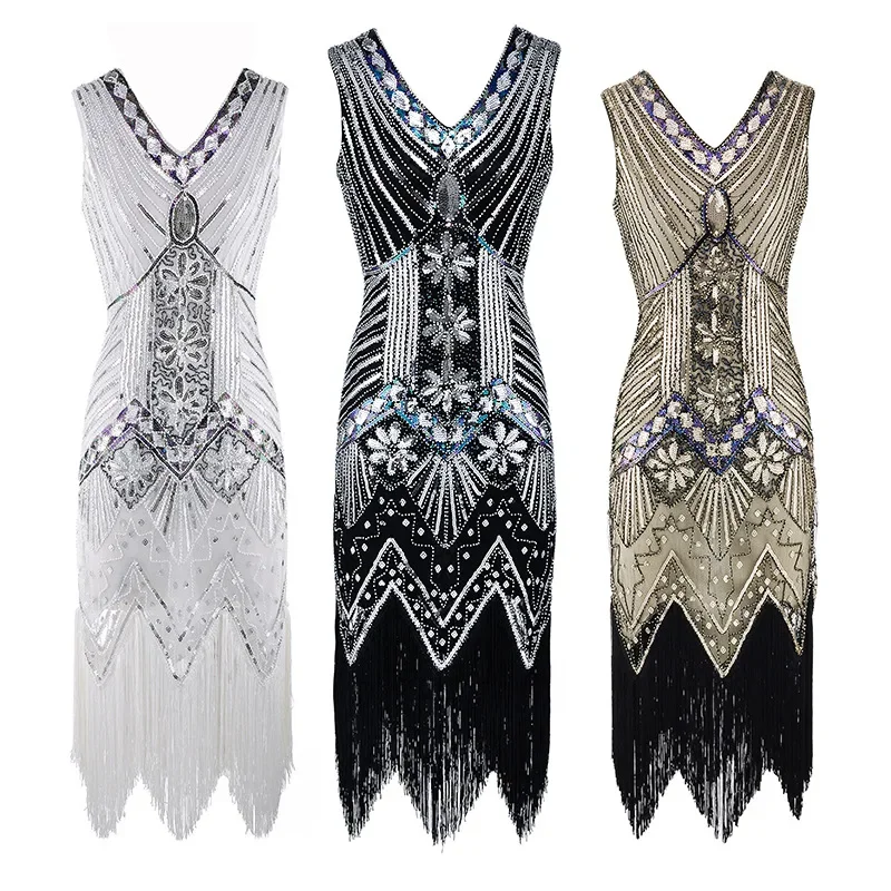 Dvadsaťročné šaty flapper plus veľkosť S-4XL Dámska móda Vintage Great Gatsby Charleston Sequin Tassel 20S Party Dievča