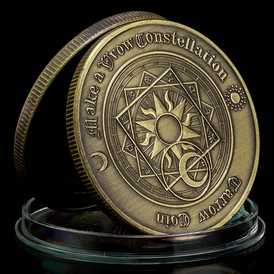 Dvanásť konštelácií Sun Moon Lucky Coin Bronz Gold Panted Pameny Coin Home Decortions Collections