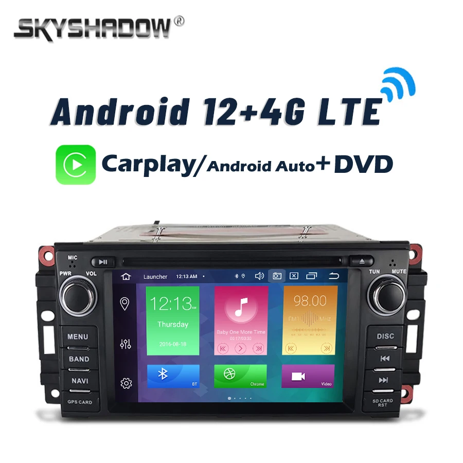 DVD CarPlay DSP 4G LTE Android 12.0 8G+128G Player automobil GPS Radio WiFi Bluetooth 5.0 pre veliteľa Jeep Compass Wrangler Chrysler