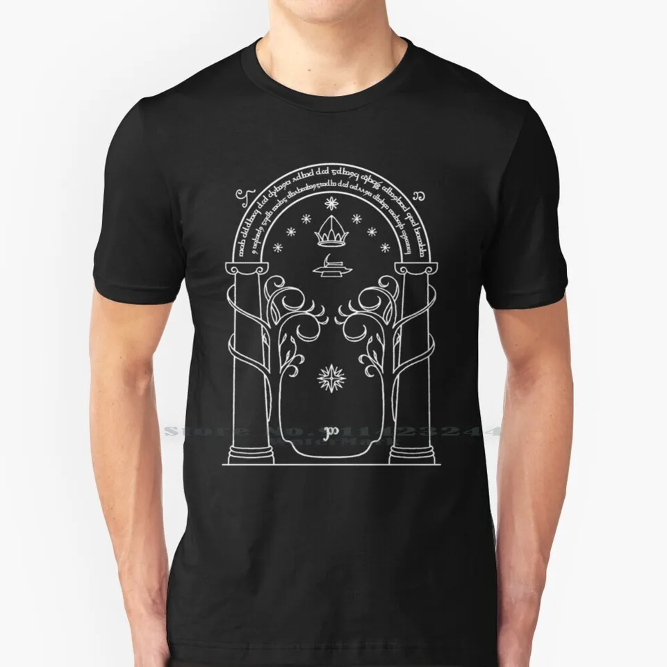 Dvere Durin (svetlo) 100% bavlnené tričko Middle Earth Tolkien Fantasy Dwarf Moria Tee Tee Short Ruckve Darček s dlhým rukávom