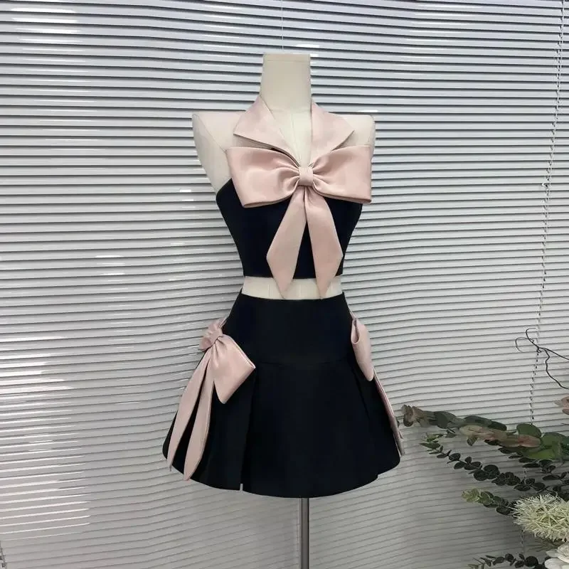 Dvojdielna sada dámskych letných letných elegantných elegantných luku bez rukávov Top sukň