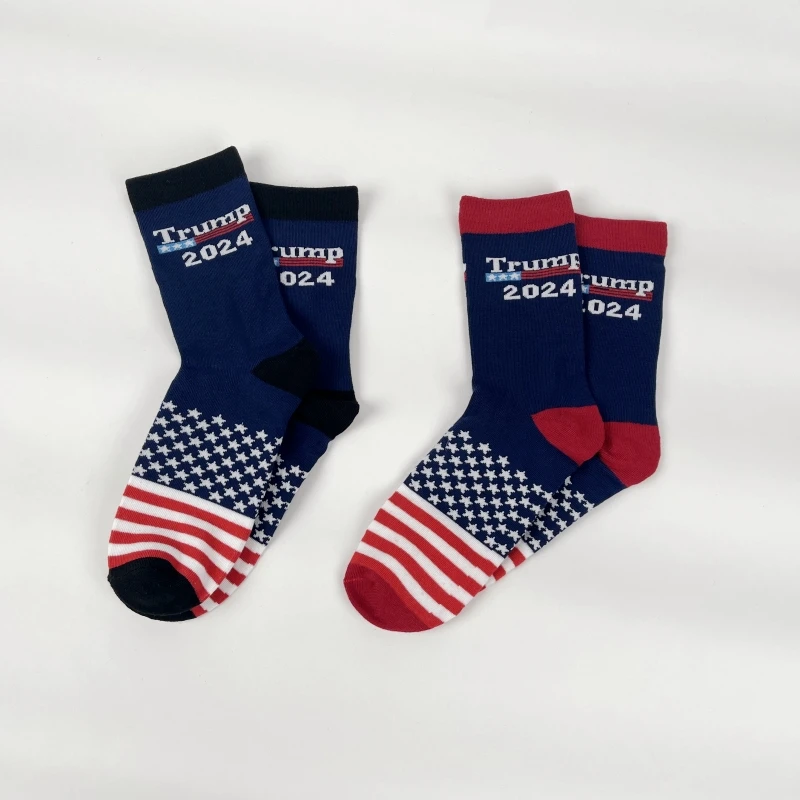 Dvojica 2024 Trump Trend Star and Stripes Pánske ponožky stredných trubíc, pohodlná, mäkká bavlnená zmes, abecedná P