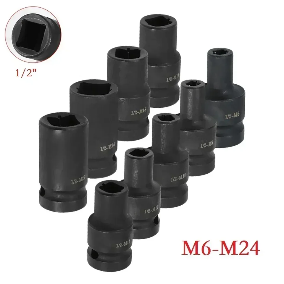 Dvojitá hlava Suqare Tap Socket 1/2inch Driver for Pneumatic Ratchet Wrench M6 až M24 Sockets Square Tap Socket 6mm-24 mm