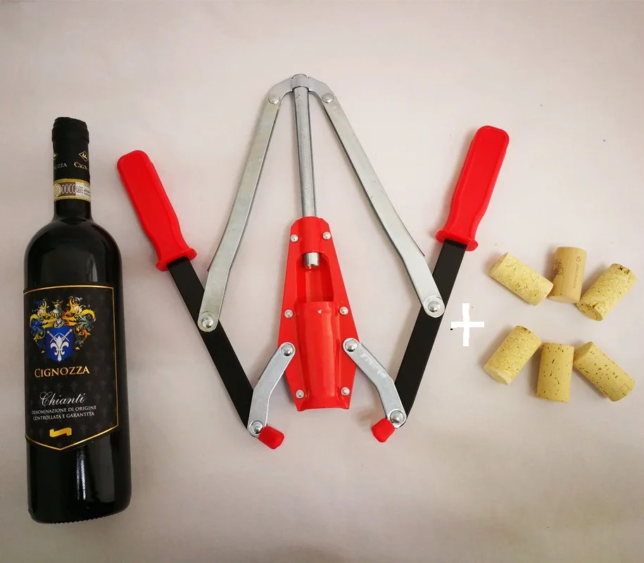 Dvojitá páka Hand Corker Fľaša na fľašu Corker s 2 manipulačnými koringmi na výrobu vína Homebrew + 6 ks drevená fľaša Cork