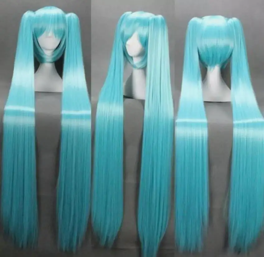 Dvojité copy modré cosplay anime dlhá klip rovná parochňa 120 cm syntetické vlasy