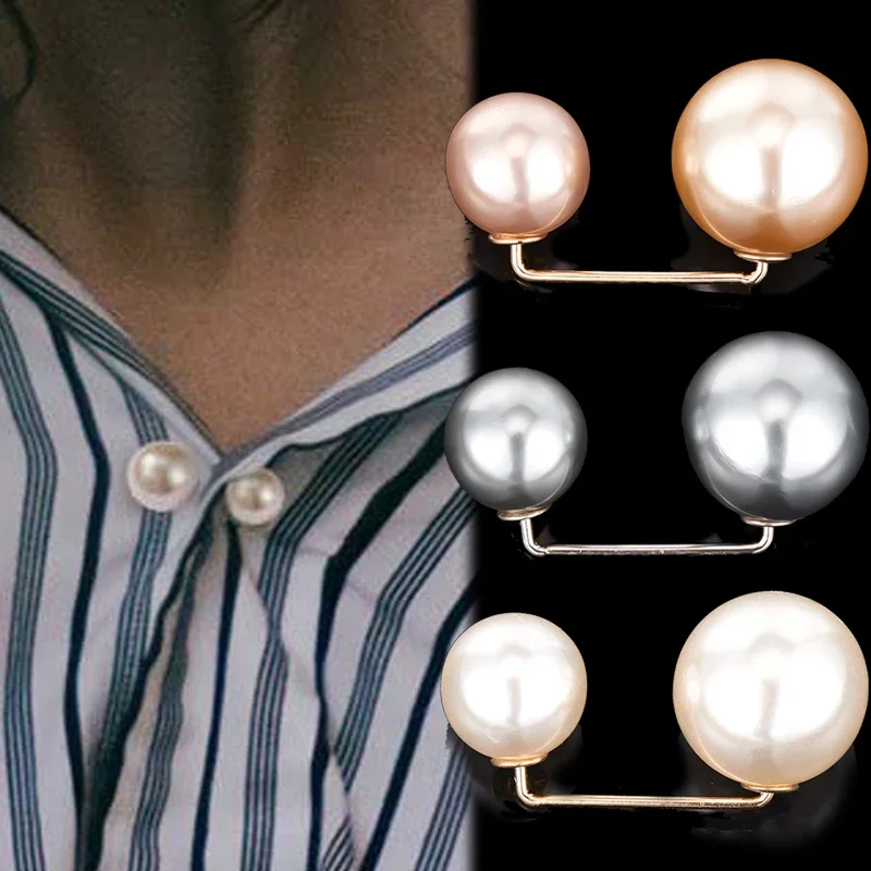 Dvojité perlové brošne košeľu gombíky Pins Anti-Fade Vynikajúce elegantné brošňové špendlík pre dám