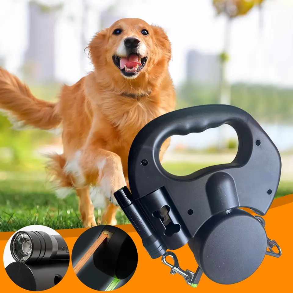 Dvojité psie vodítko Trakčné lano 360 stupňov otočného psa chôdza vodítko s LED svetlom Dual Pet Leash pre malé stredné psy