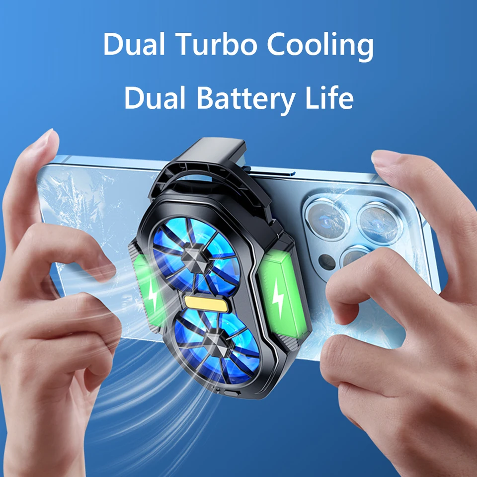 Dvojité ventilátor nabíjateľný mobilný telefón chladič prenosný telefón chladiaci ventilátor rozptyľuje chladenie tepla pre iPhone Xiaomi Samsung