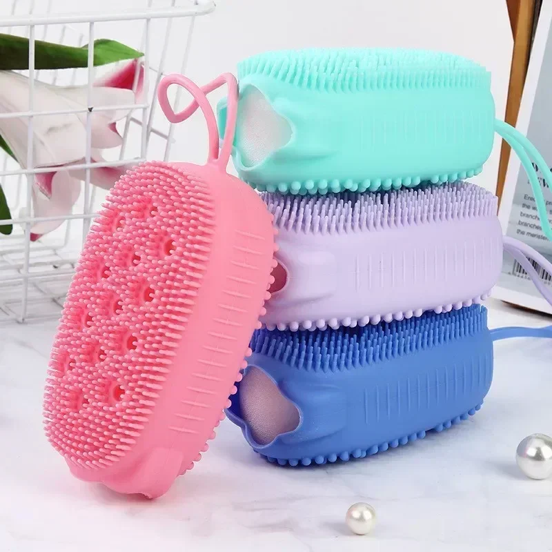 Dvojitý bočný silikónový bublinový kúpeľ Body Bost s mydlom Skladovacia špongia masáž pokožky pokožky Čistá sprcha Exfoliatujúca rukavica