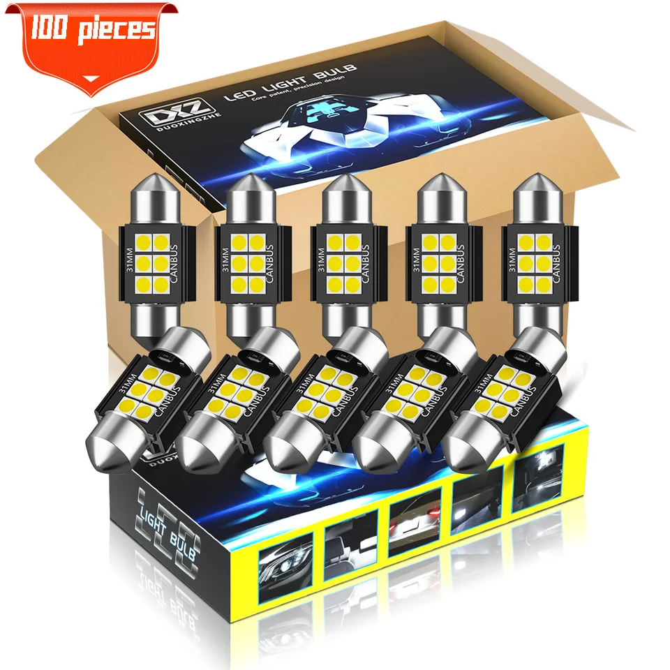 DXZ 100ks festoon-31 mm C5W C10W LED žiarovky CANBUS 3030 6-SMD Žiadna chyba automobilu Interiérová mapa DOME ČÍTANIE SVETLI 12V/24V 3W AUTO LAMP