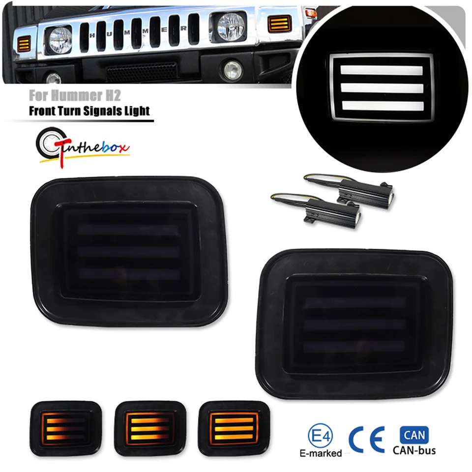Dynamic Amber LED LED signálne svetlá s predným otočením s bielym DRL Denné svetlá Hnacie svetlá pre Hummer H2 SUV SUT 2003-2009
