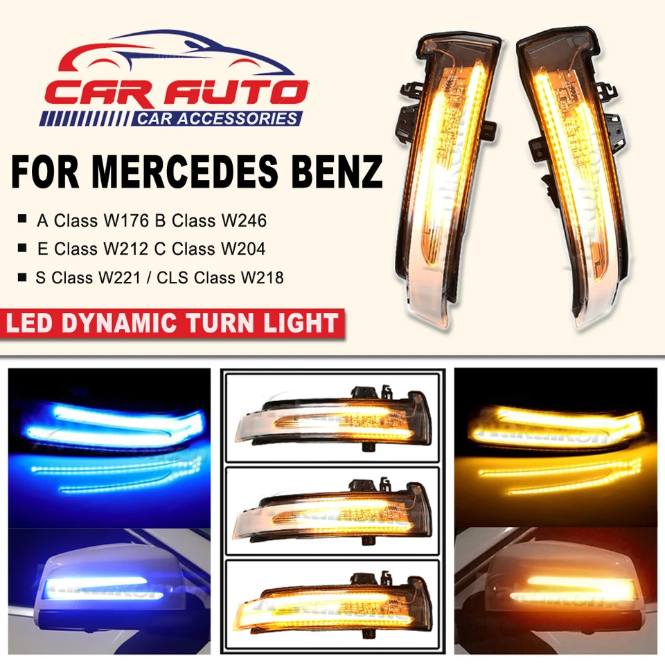 Dynamické svetlo smerovacieho prvku LED pre Mercedes-Benz Abces CLA CLS Class W176 W246 W204 W212 C117 x156 White-žltá modrá