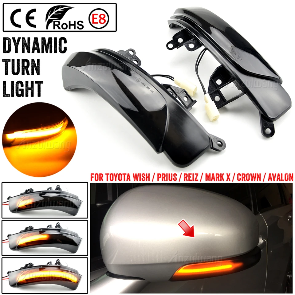 Dynamický blinker LED Turn Signal Light Light Light pre Toyota Camry Prius Reiz Wish Mark X Crown Avalon 2009-2013 IQ EQ EV