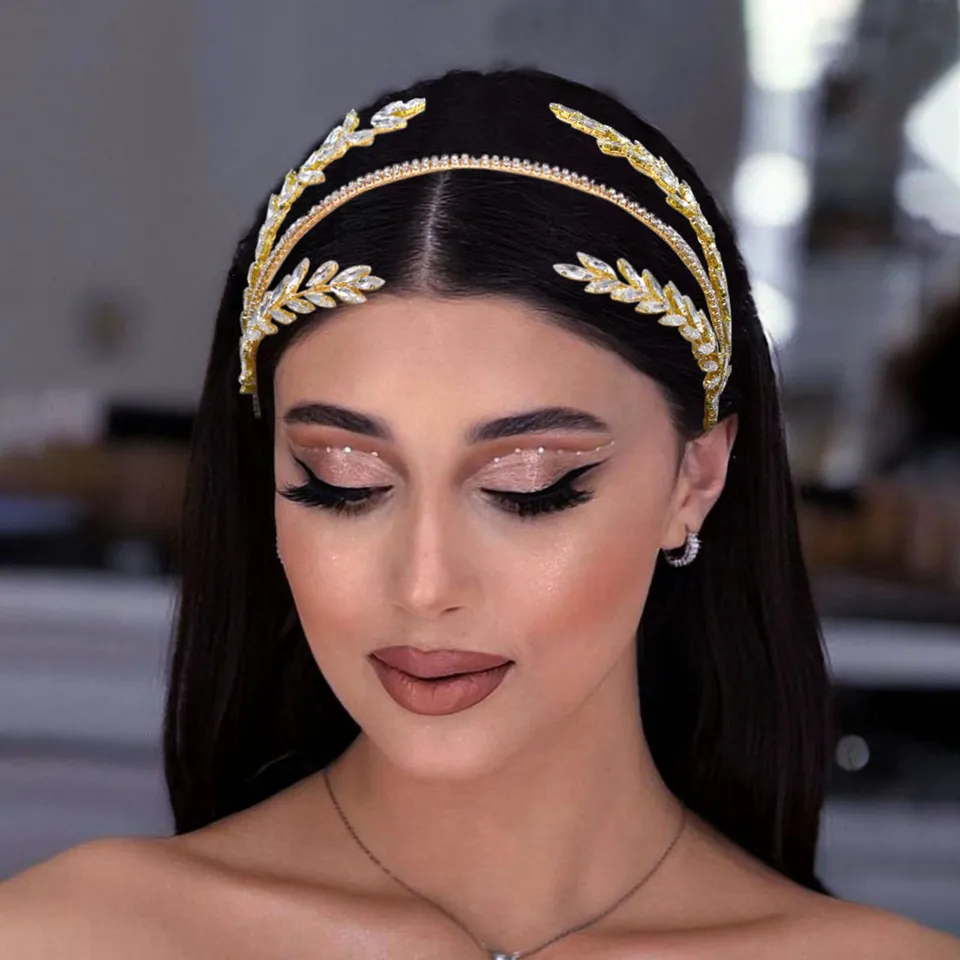 DZ030 Zlatá svadobná hlava obruč Svadobná krištáľová Tiara Princess Hair Accessories ručne vyrábané kamienok Hairbands dám
