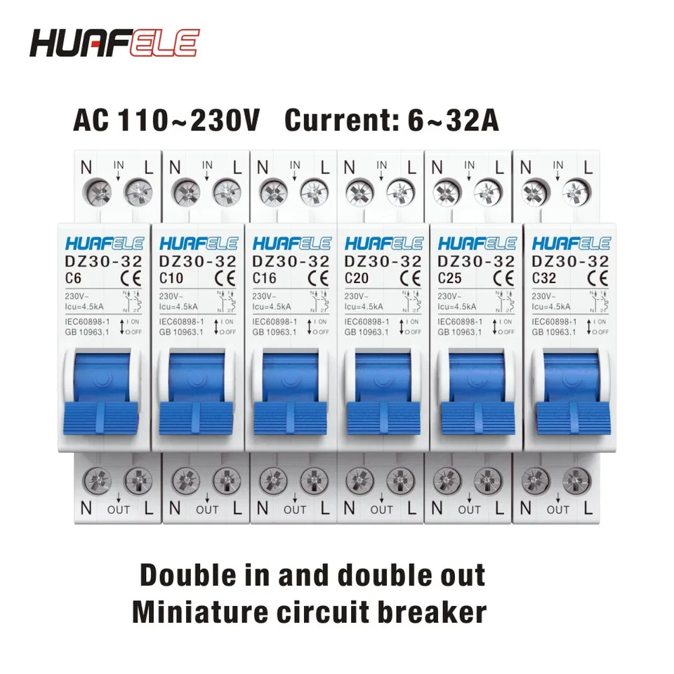 DZ30-32 1P+N Mini istič MCB 10A 16A 20A25A32A DIN Rail Montážny výrez miniatúrna domácnosť Air Thermal Magnetic Switch
