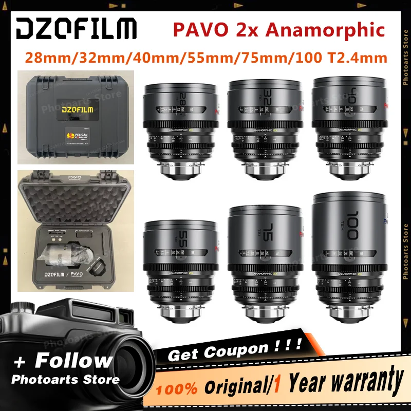 Dzofilm pavo t2.1 2x anamorfný hlavný objektív 28 mm/32 mm/40 mm/55 mm/75 mm/100 t2.4 mm (neutrálny povlak, pl/ef držiak, nohy) vs Laowa