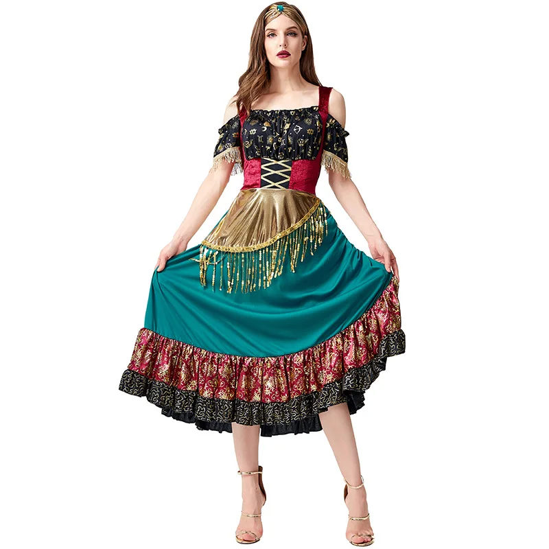 Dáma španielska flamenco tanečný kostým latinský salón tanec Dancing Rufle podlahová dĺžka cosplay cosplay karneval halloween luxusné šaty