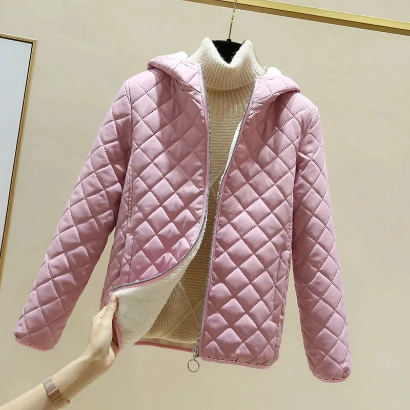 Dámska bunda čierna 2022 nová zimná ženská koreanská fleece bavlna outcoat Polded bunda Dámsky kabát zahusťuje kapucňu Parka Pinka