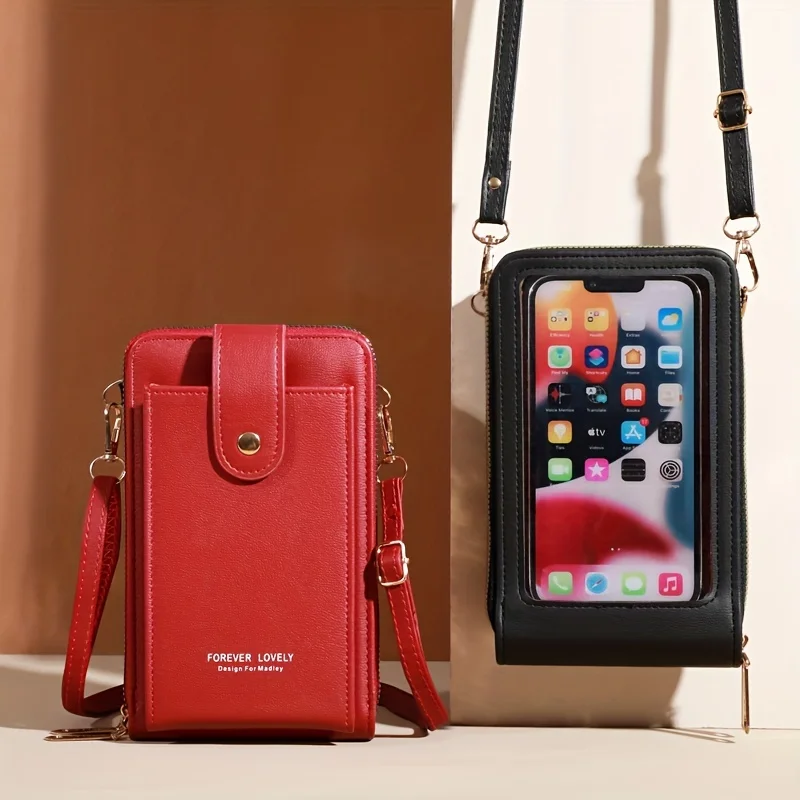 Dámska dotyková obrazovka Crossbody Bag - Kompaktný telefón s kabelkou s kartami a funkciou peňaženky Štýlová ramenná kabelka pre go