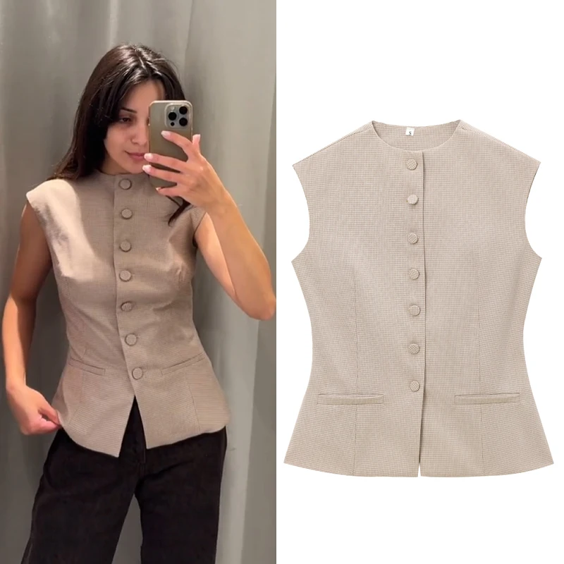 Dámska dámska dámska vesta bez rukávov Top Plaid Woman Top Fashion 2024 Dámske nádrže na vestu Camis Vourswears bez rukávov sa plášť bez rukávov