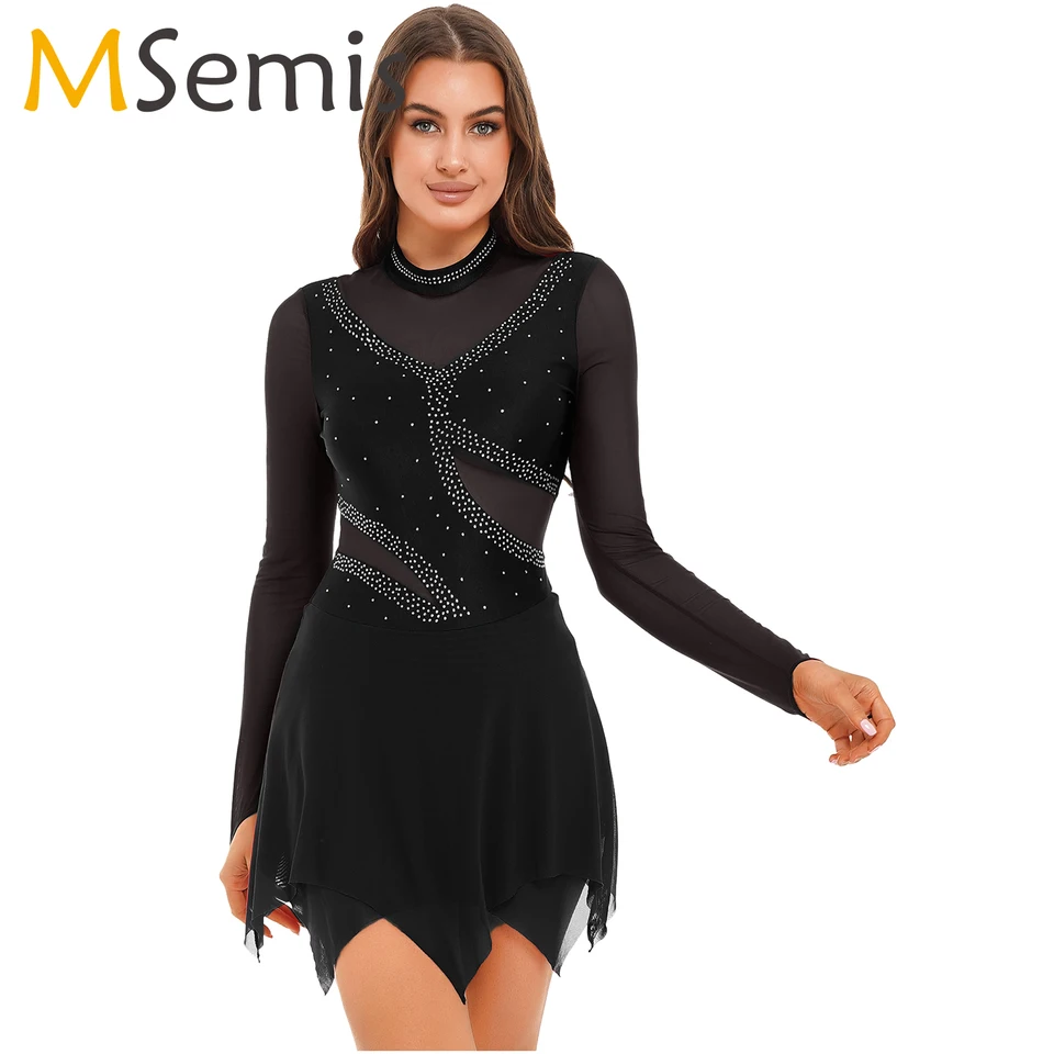 Dámska gymnastika trikot baletné šaty kamienok Lyrické tanečné pódium Performance Dreys Dancewear Korčuľovanie kostým