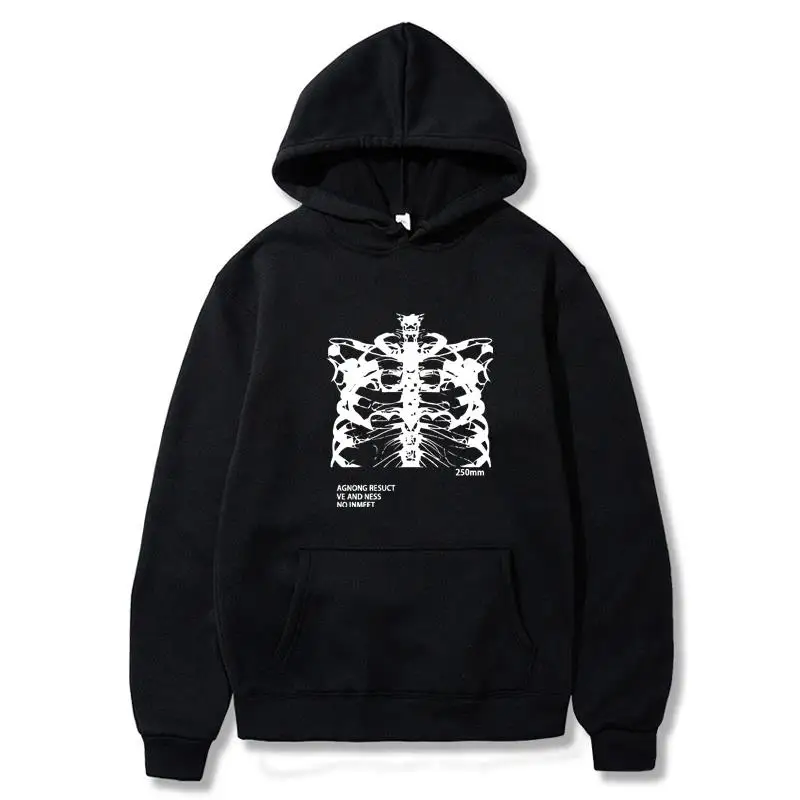 Dámska kostra mikina mikiny s dlhým rukávom Striedaj s dlhým rukávom Black -nadmerne nadmerné streetwear gotické topánky vrecko Classic Simple