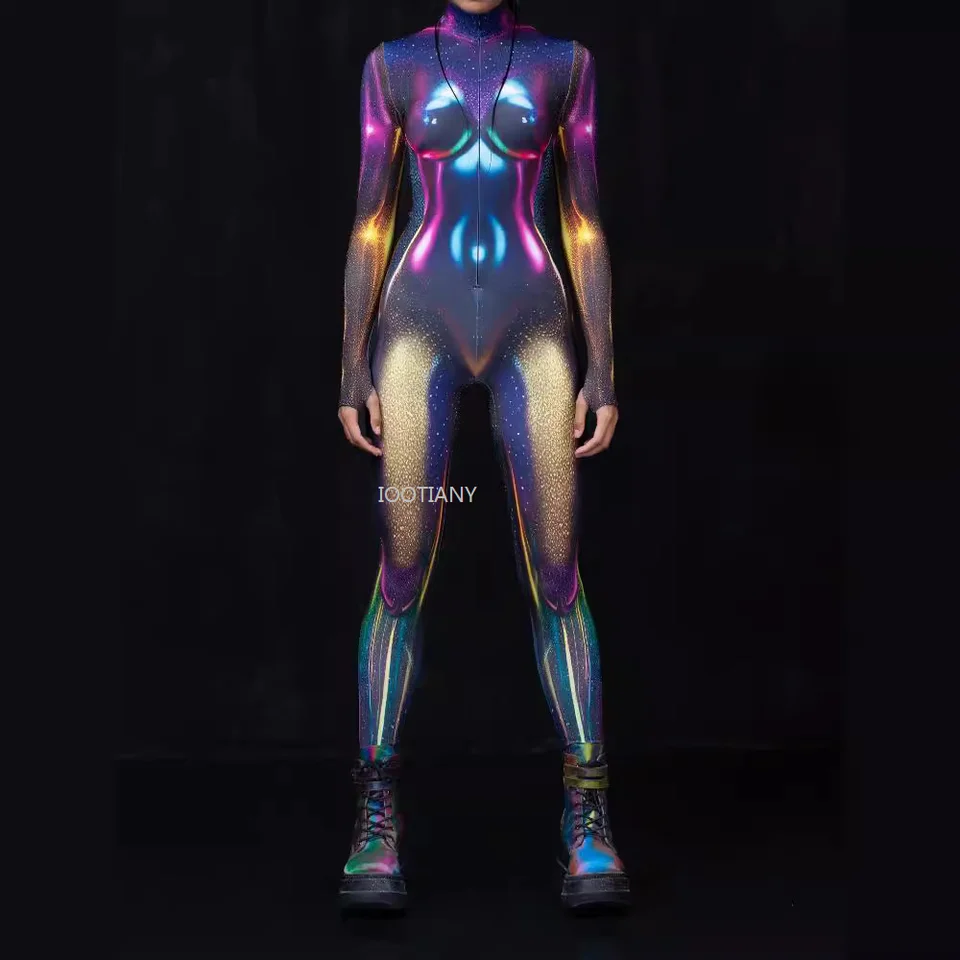 Dámska kybernetická sexy kombinéza Cyberpunk robot zentai kostýmy 3D tlačené fantazi bodyit halloween karneval výkonnosť Catsuit