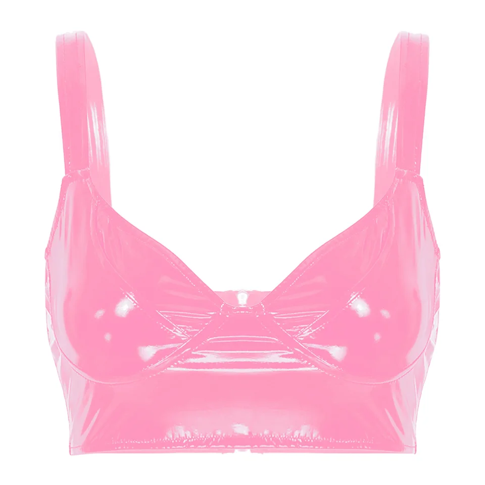 Dámska lesklá patentovaná kožená vesta Wetlook Nízky zadný zips Tank Tops Tops Club Party bez rukávov bez rukávov bez drôtu bez drôtu, špičkový tanec Rave Dance