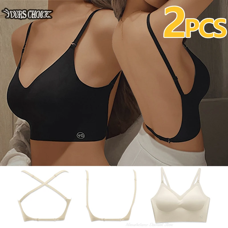 Dámska letná sexy sexy bez backless Bra bezšvový hlboký ponor s ponorom spodnej bielizne Triangle Cup Gathering Push Up Sexy spodná bielizeň Tops