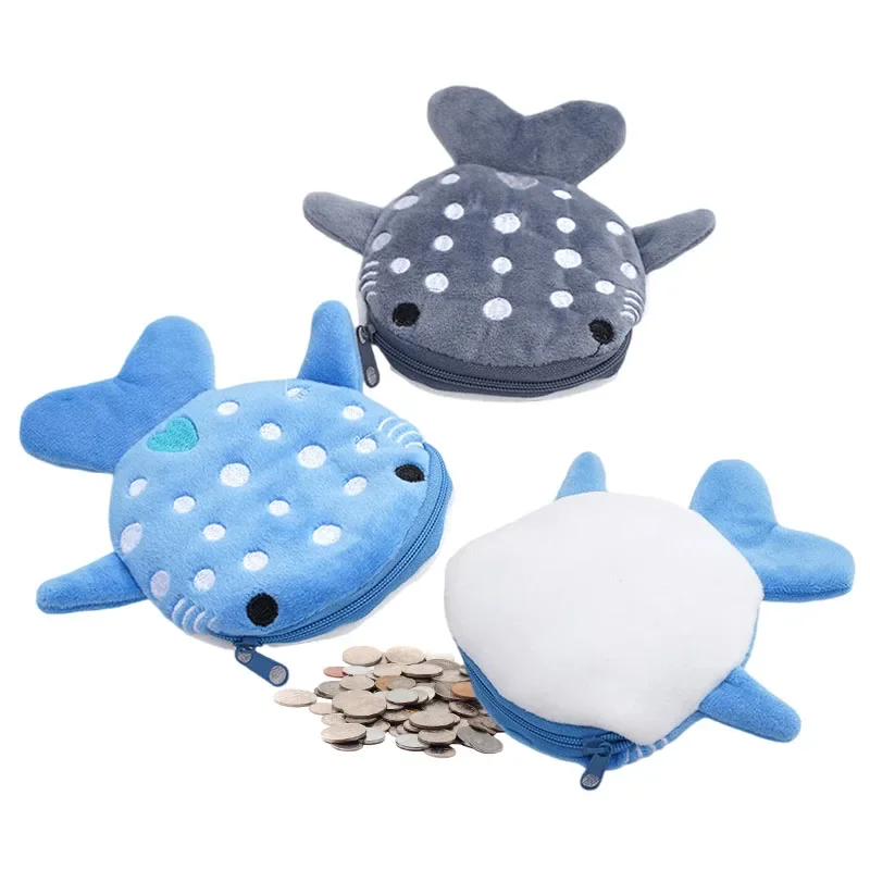 Dámska malá roztomilá karikatúra plyš s žralokmi mincami Plush Animal Money Card Key slúchadlá slúchadlá pre ženy pre deti zipsové mince vrecko na zips